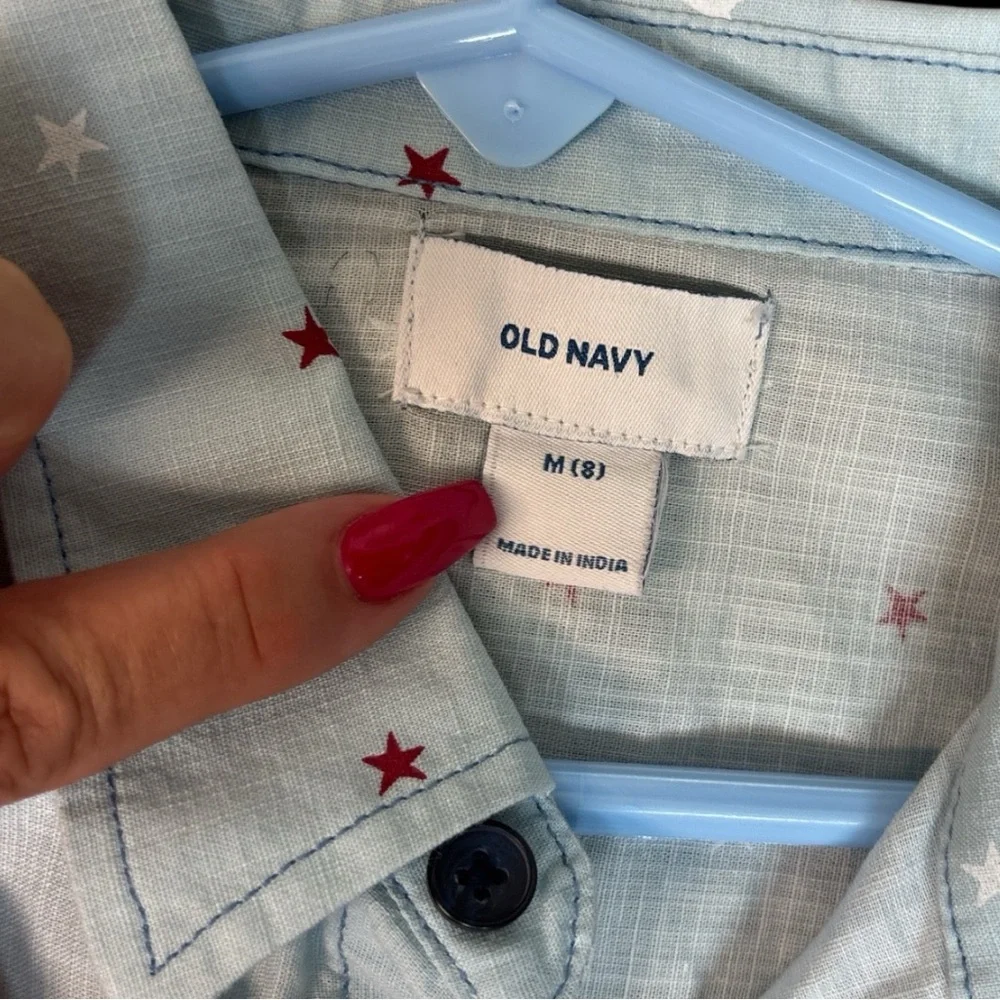 Boys Old Navy Blue and White Star Pattern Shirt